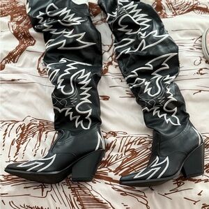 Black Embroidered Western Boots